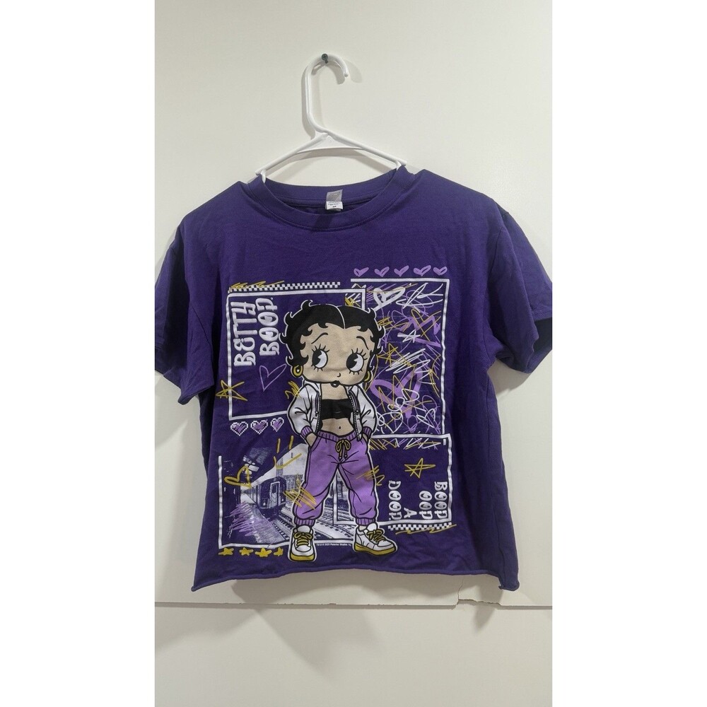 Betty Boop Purple Graphic T Shirt Retro Classic Cartoon Size Womens M Cropped